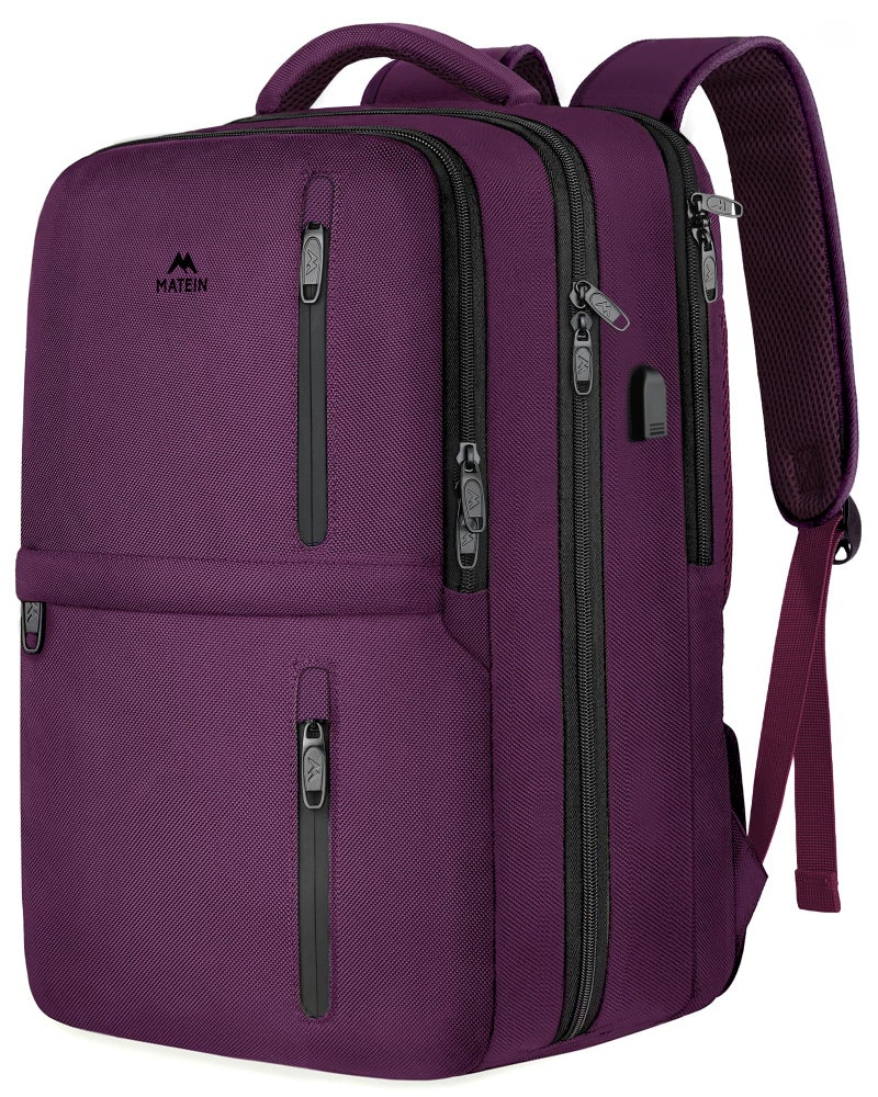 MATEIN Large 45L Travel Backpack for Women, Airline Approved Carry on Backpack with USB Port & Shoe Compartment, Water Resistant Luggage College Overnight Weekender Travel Bag Fit 18" Laptop, Purple - Image 1