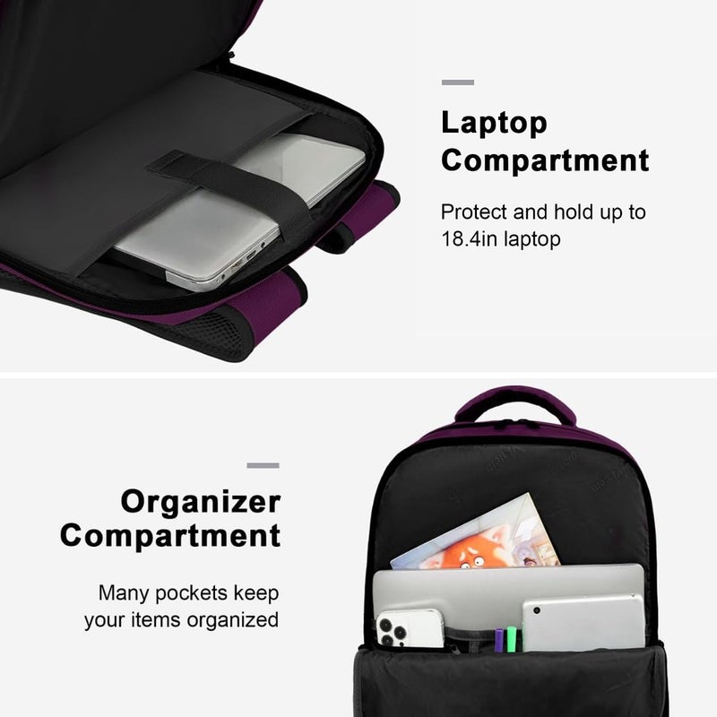 MATEIN Large 45L Travel Backpack for Women, Airline Approved Carry on Backpack with USB Port & Shoe Compartment, Water Resistant Luggage College Overnight Weekender Travel Bag Fit 18" Laptop, Purple - Image 5