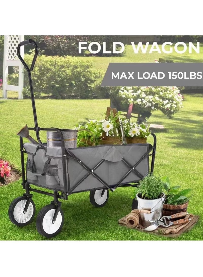 Rubik Folding Camping Picnic Trolley Cart with 4 Wheels and 70kg Load Capacity - Foldable Utility Garden Hand Push Wagon Dolly for Shopping Outdoor (Red) - Image 2