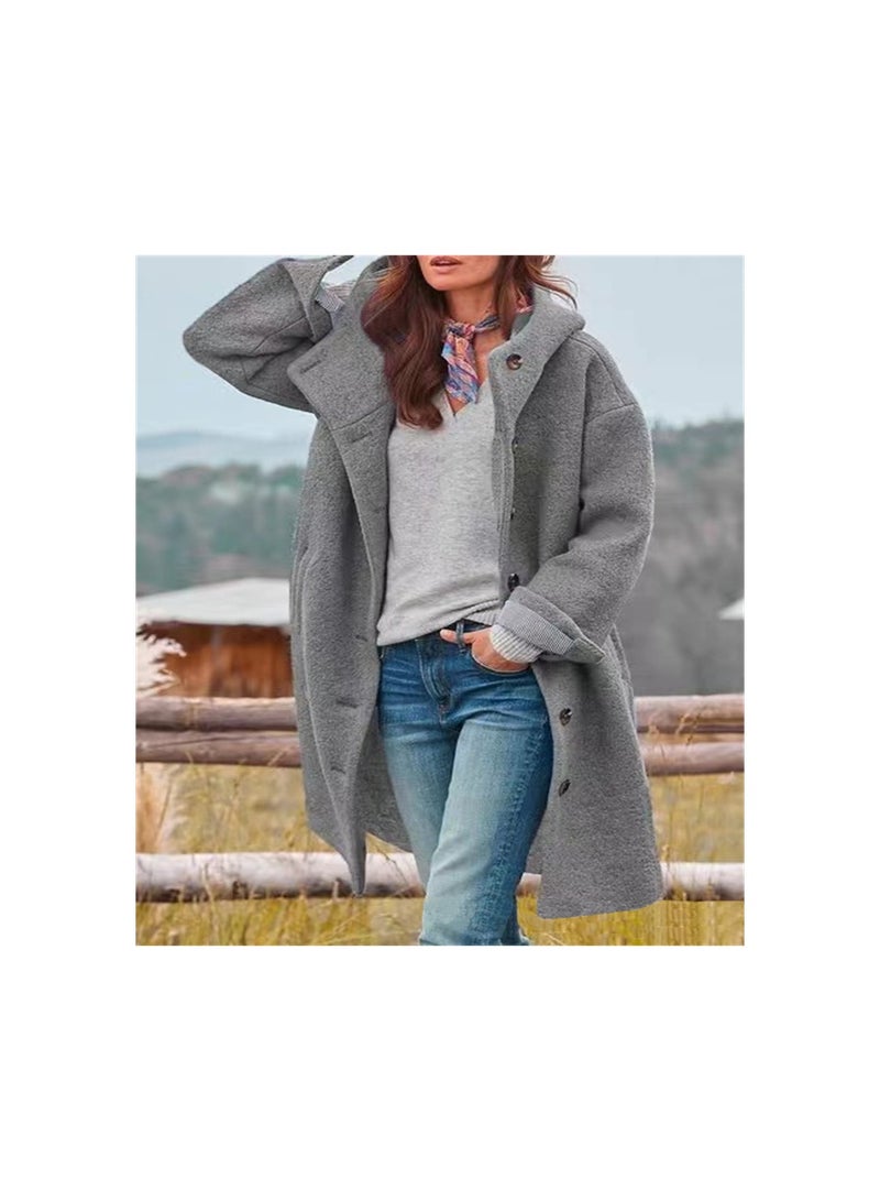 Loquat Squality  Breasted Long Coat Women Grey - Image 1