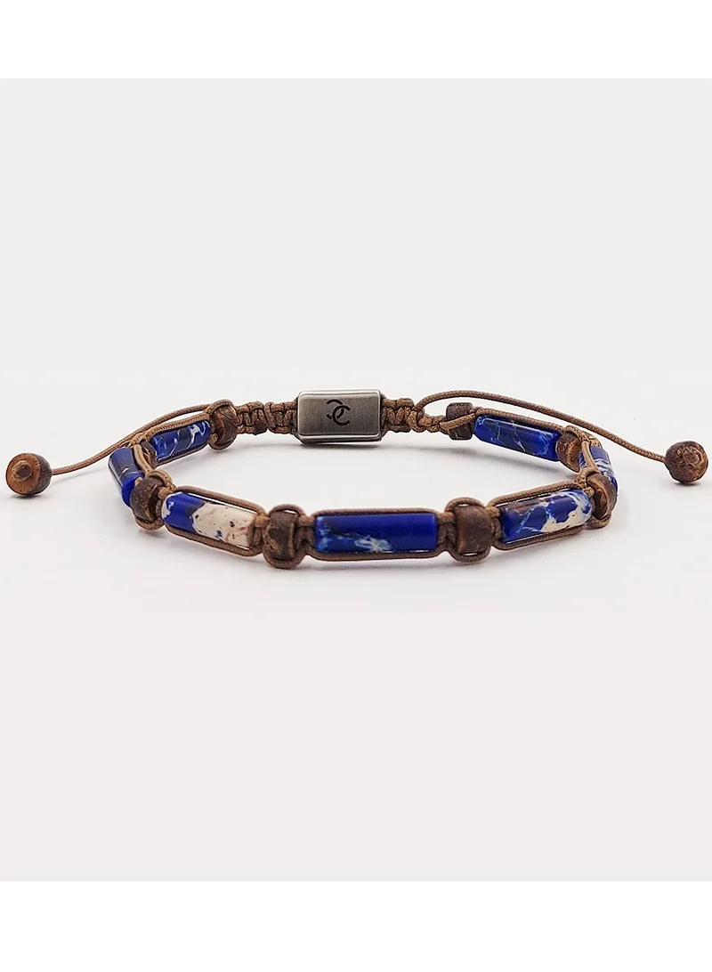 كريسوستوموس Handmade Adjustable Beaded Bracelet for Men with Knitted Design and Blue Tube Sodalite