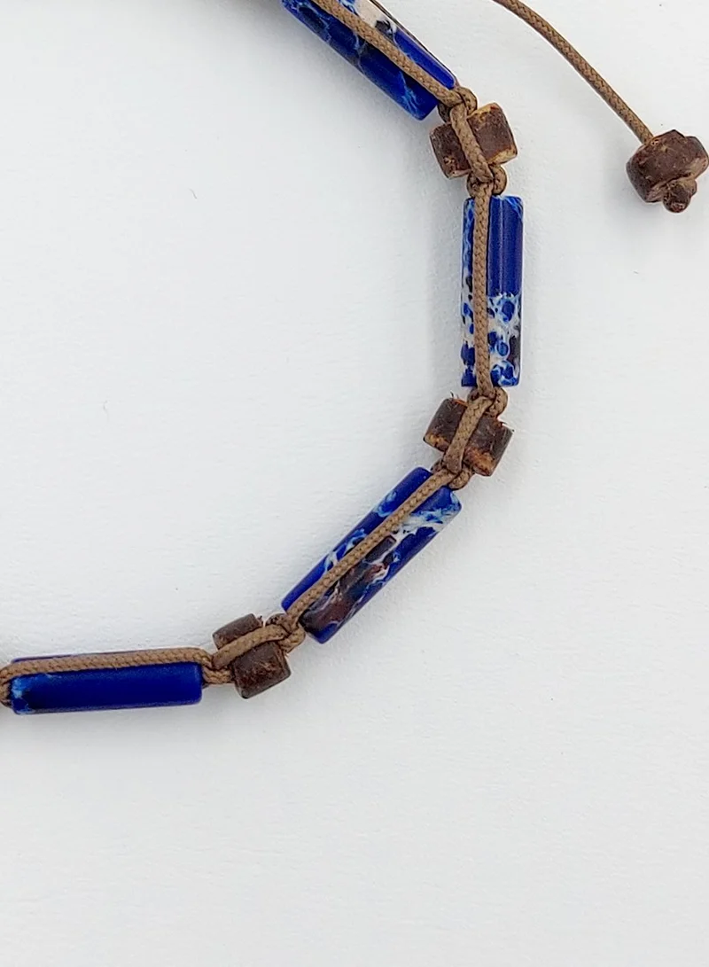 كريسوستوموس Handmade Adjustable Beaded Bracelet for Men with Knitted Design and Blue Tube Sodalite