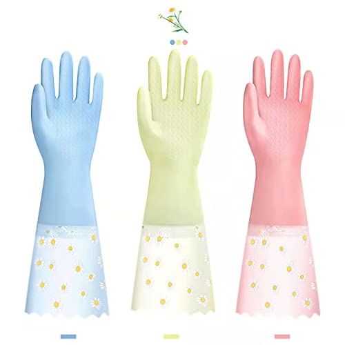 KAQ Dishwashing Cleaning Gloves 3 Pairs - Reusable Rubber Gloves Non-Slip Laundry Kitchen Gardening Waterproof Household Gloves (Small) - Image 1