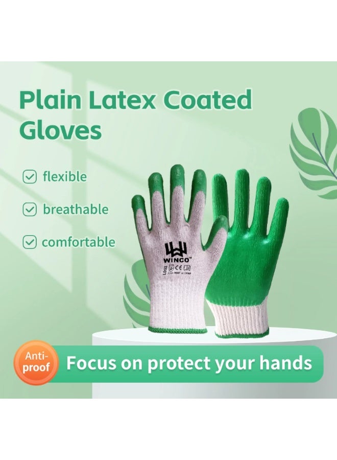 Winco-10 Pairs White cotton and green latex  coated gloves - Image 1