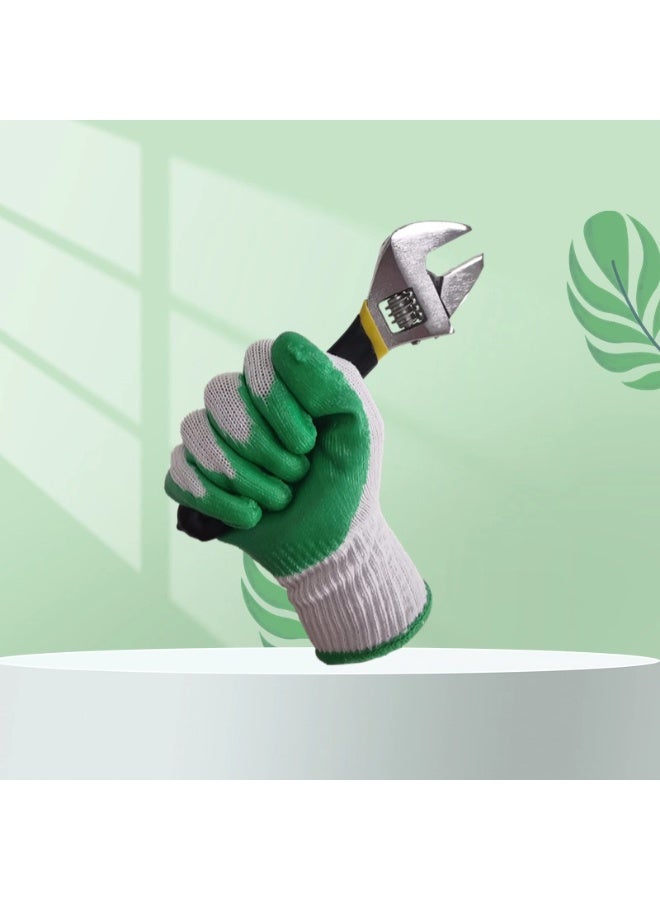 Winco-10 Pairs White cotton and green latex  coated gloves - Image 3