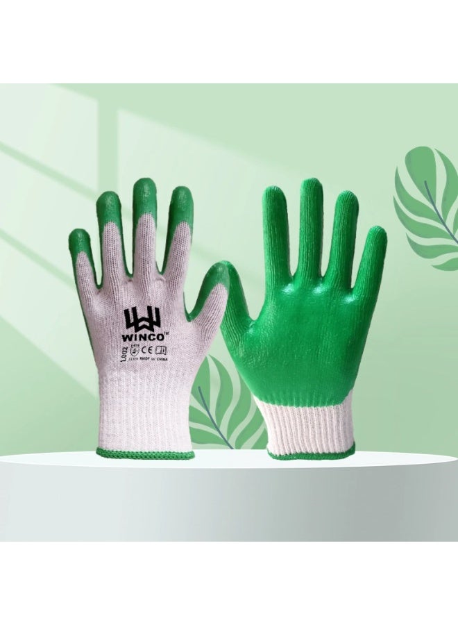 Winco-10 Pairs White cotton and green latex  coated gloves - Image 2