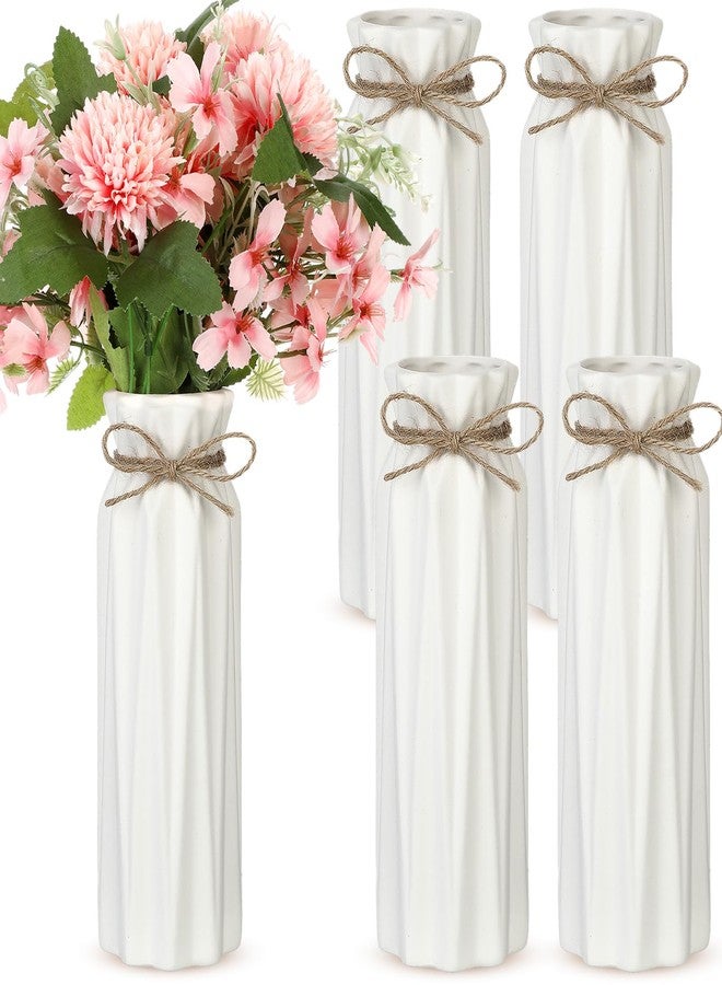 FoldTier 4 Pack White Bud Vases Ceramic for Centerpieces 8.27 Inch White Vase for Flowers with Rope for Wedding Party Dining Table Home Bedroom Kitchen Office Decoration - Image 1