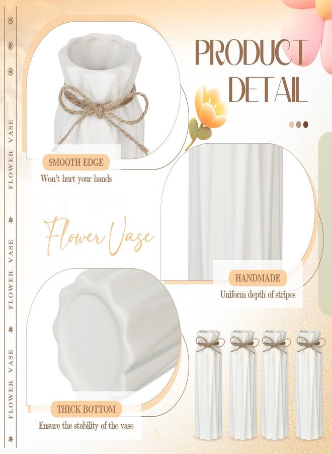 FoldTier 4 Pack White Bud Vases Ceramic for Centerpieces 8.27 Inch White Vase for Flowers with Rope for Wedding Party Dining Table Home Bedroom Kitchen Office Decoration - Image 3