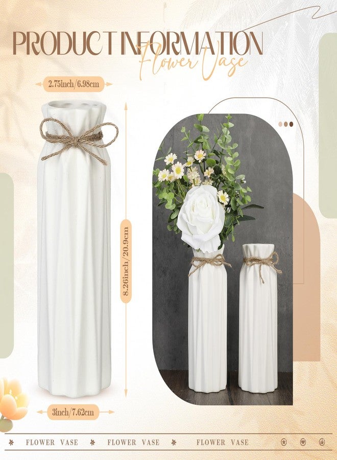 FoldTier 4 Pack White Bud Vases Ceramic for Centerpieces 8.27 Inch White Vase for Flowers with Rope for Wedding Party Dining Table Home Bedroom Kitchen Office Decoration - Image 2