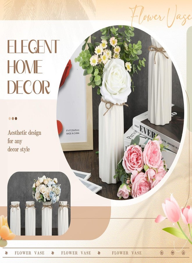 FoldTier 4 Pack White Bud Vases Ceramic for Centerpieces 8.27 Inch White Vase for Flowers with Rope for Wedding Party Dining Table Home Bedroom Kitchen Office Decoration - Image 4