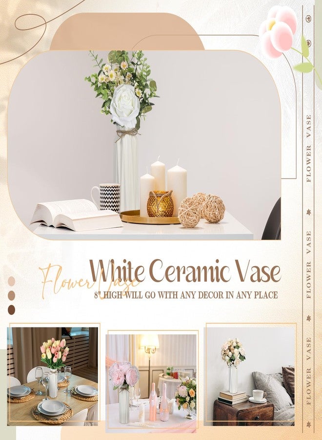 FoldTier 4 Pack White Bud Vases Ceramic for Centerpieces 8.27 Inch White Vase for Flowers with Rope for Wedding Party Dining Table Home Bedroom Kitchen Office Decoration - Image 5