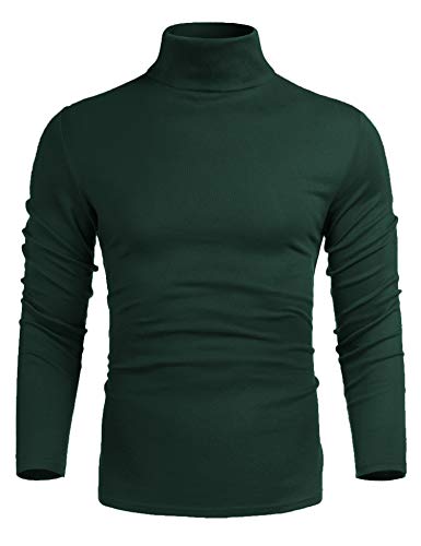 Poriff Mens Casual Basic Knitted Turtleneck Slim Fit Pullover Thermal Sweaters Green S - Image 2