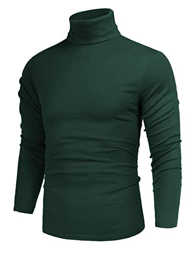 Poriff Mens Casual Basic Knitted Turtleneck Slim Fit Pullover Thermal Sweaters Green S - Image 1