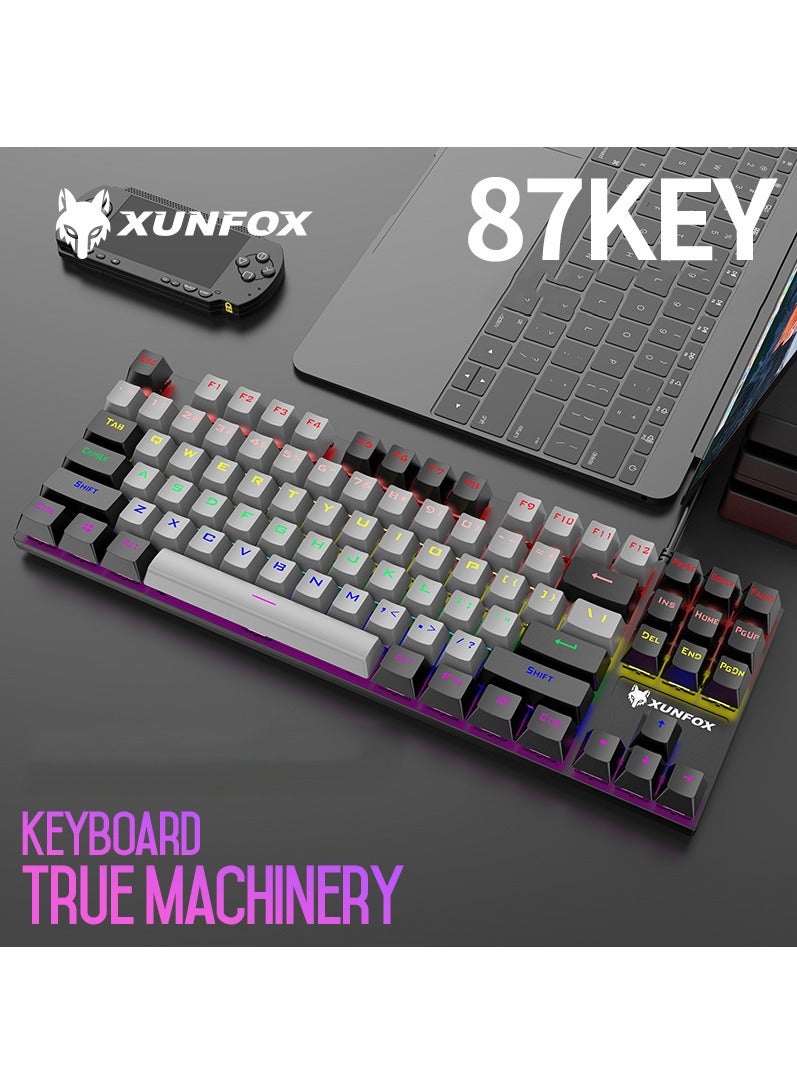 XUNFOX English Arabic Mechanical Gaming Keyboard with RGB Backlit, USB Wired 87 Keys Blue Switch Keyboard for Windows PC Gamers Grey Black - Image 2