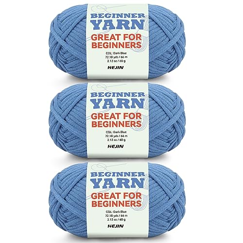 HEJIN 3x50g Dark Blue Yarn for Crocheting and Knitting3x80m 875yds Cotton Yarn for Beginners with EasytoSee StitchesWorstedWeight Medium 4CottonNylon Blend Yarn for Beginners Crochet Kit Making - Image 1