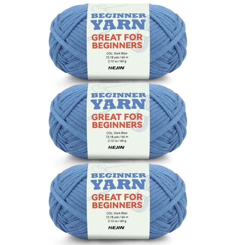 HEJIN 3x50g Dark Blue Yarn for Crocheting and Knitting3x80m 875yds Cotton Yarn for Beginners with EasytoSee StitchesWorstedWeight Medium 4CottonNylon Blend Yarn for Beginners Crochet Kit Making - Image 2