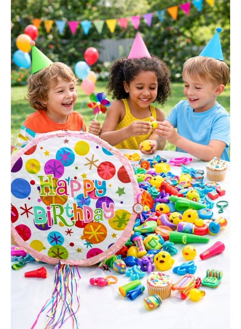 JOLLITY LLC Pull String Happy Birthday Piñata with 30 Mini Filler Toys – Kids Party Game, Safe Smash-Free Piñata for Birthday & Celebration - Image 1