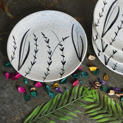 Caffeine Ceramic Handmade Stoneware White Bamboo Quarter Plate 7”(Set of 4 Dishwasher & Microwave Safe) - Image 1