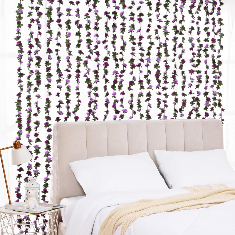 BLEUM CADE 2Pcs 16.4Ft Flower Garland Artificial Rose Vines for Bedroom, Cute Fake Hanging Flower Vines Floral Garland Decorations for Wedding Party Wall Room Decor Aesthetic - Image 3
