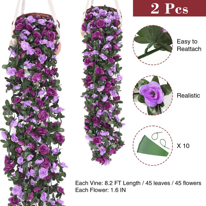 BLEUM CADE 2Pcs 16.4Ft Flower Garland Artificial Rose Vines for Bedroom, Cute Fake Hanging Flower Vines Floral Garland Decorations for Wedding Party Wall Room Decor Aesthetic - Image 2