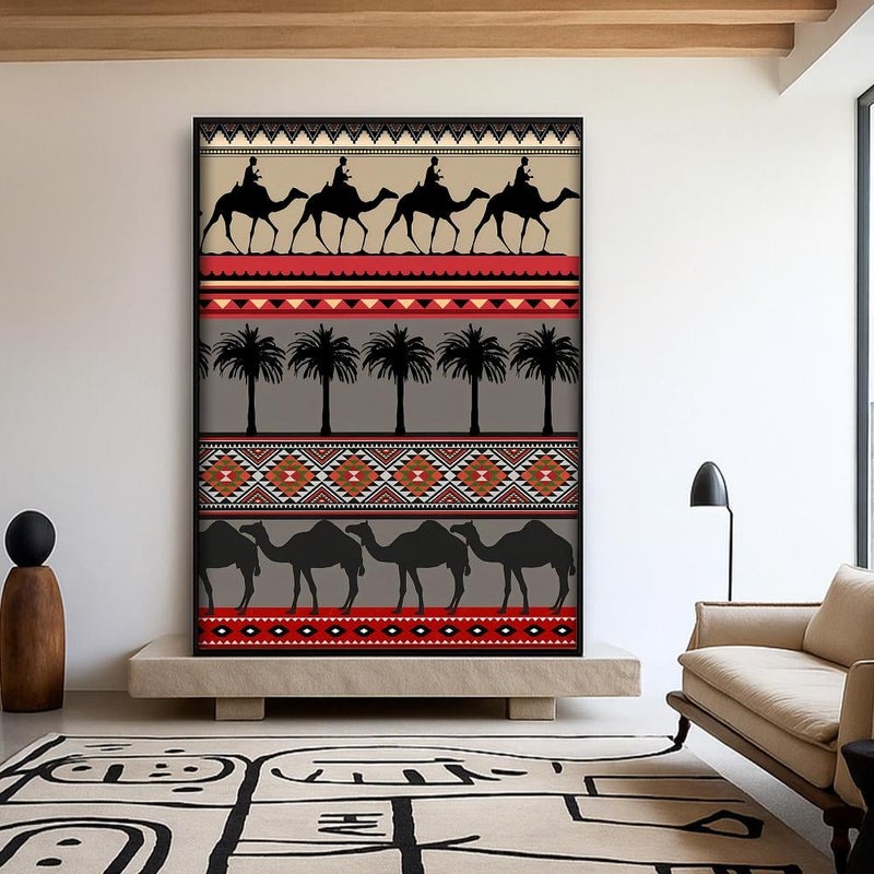 Marktna One canvas painting with a Najdi art design and a hollow frame, measuring (60×90), single piece - Image 3