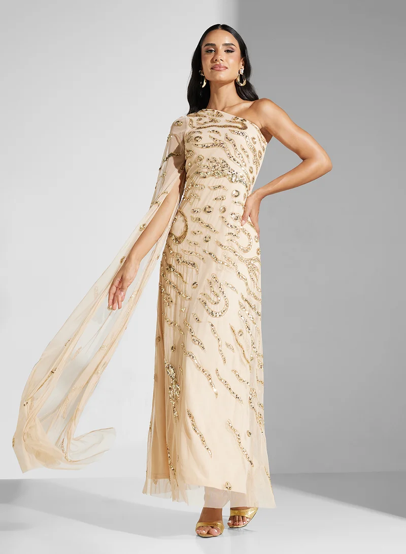 Amelia Rose One-Shoulder Embellished Dress