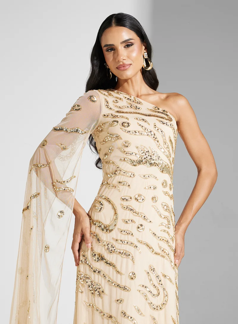 Amelia Rose One-Shoulder Embellished Dress