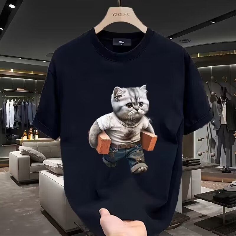 Cartoon Printed Round Neck Arrival Half-Sleeve Loose Fashionable Plus Size Short-Sleeved Casual All-Match Distinctive Trendy T-Shirt For Men - Image 2