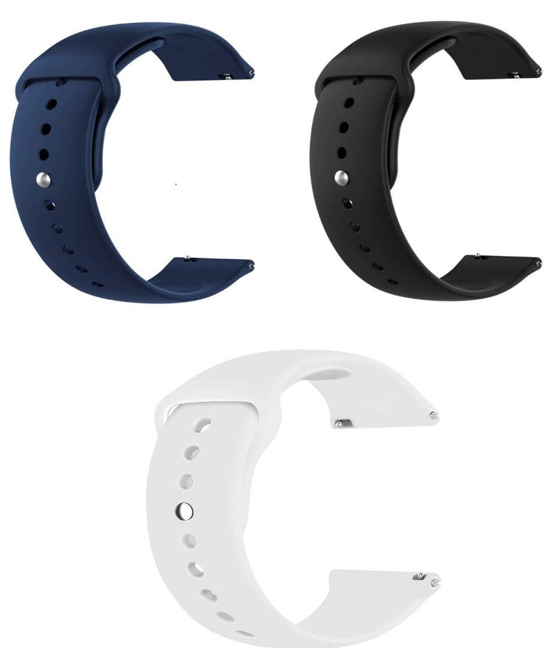 EDNITA 19mm Smart Watch Band Strap with Metal Button Compatible with Noise Colorfit Pro 2/Oxy/Pulse/Beat/Boat Storm Smart Watches & Watches with 19mm Lugs - Black,Blue,White - Pack of 3 - Image 1