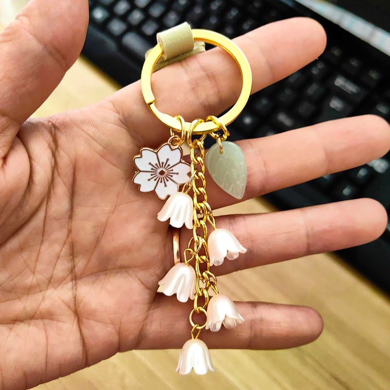 Meimimix Lily of the valley Flower Leaf Charms Keychain Leather Chains Tassel Keyring Jewellery Purse Bag Accessories - Image 5