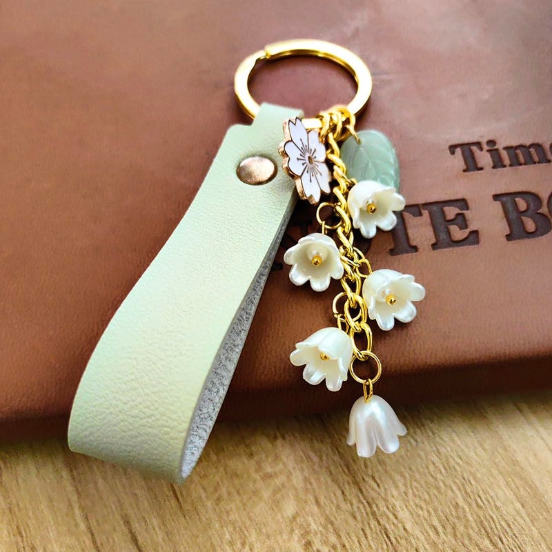 Meimimix Lily of the valley Flower Leaf Charms Keychain Leather Chains Tassel Keyring Jewellery Purse Bag Accessories - Image 3