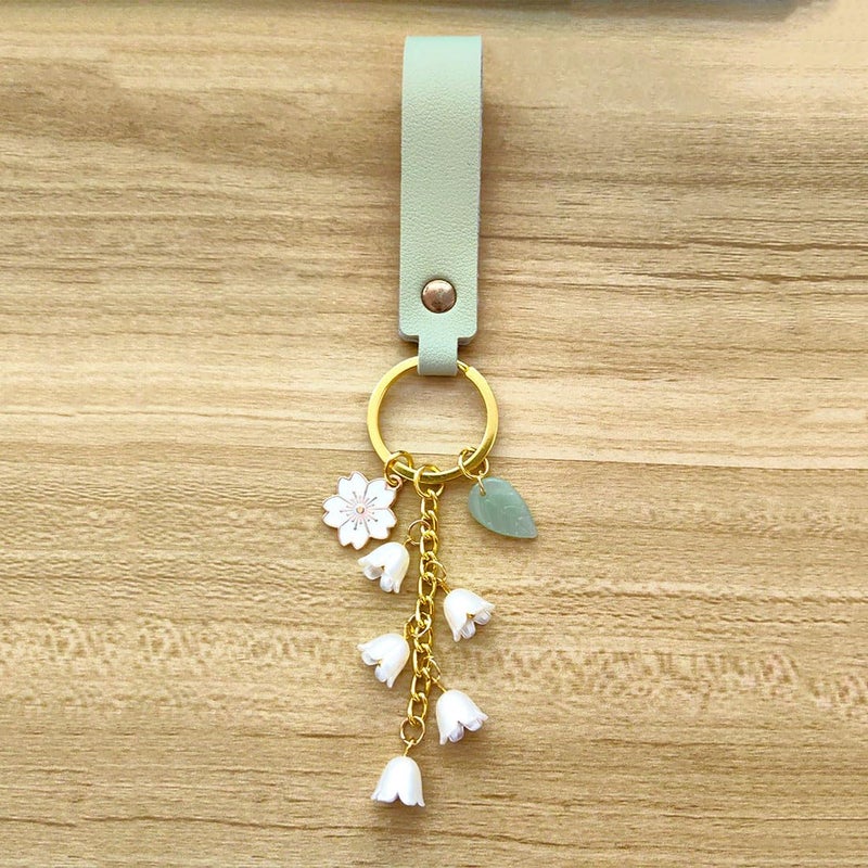 Meimimix Lily of the valley Flower Leaf Charms Keychain Leather Chains Tassel Keyring Jewellery Purse Bag Accessories - Image 2