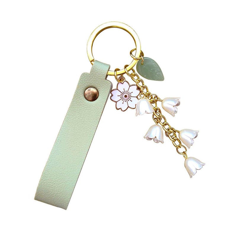 Meimimix Lily of the valley Flower Leaf Charms Keychain Leather Chains Tassel Keyring Jewellery Purse Bag Accessories - Image 1