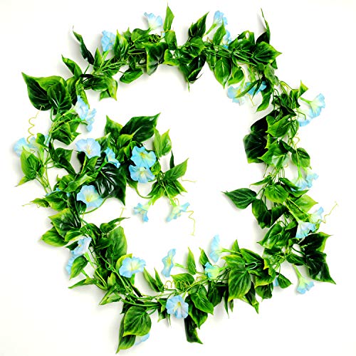 AirSun Artificial Morning Glory Flower Vines 2pcs 15Feet Hanging Plants Silk Garland Fake Green Plant Home Garden Wall Fence Indoor Outdoor Wedding Birthday Decor