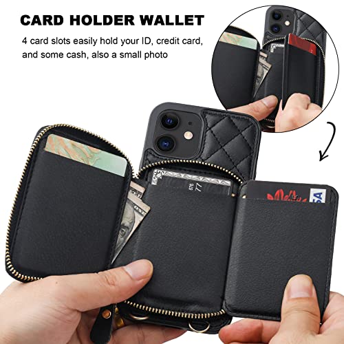 Bocasal Crossbody Wallet Case for iPhone 12/12 Pro, RFID Blocking PU Leather Zipper Handbag Purse Flip Cover, Kickstand Folio Case with Card Slots Holder Wrist Strap Lanyard 5G 6.1 Inch (Black) - Image 4
