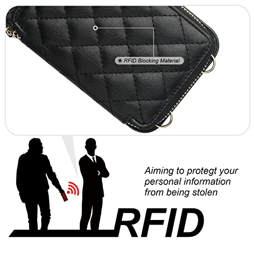 Bocasal Crossbody Wallet Case for iPhone 12/12 Pro, RFID Blocking PU Leather Zipper Handbag Purse Flip Cover, Kickstand Folio Case with Card Slots Holder Wrist Strap Lanyard 5G 6.1 Inch (Black) - Image 3