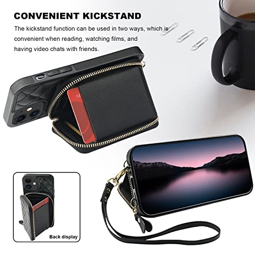 Bocasal Crossbody Wallet Case for iPhone 12/12 Pro, RFID Blocking PU Leather Zipper Handbag Purse Flip Cover, Kickstand Folio Case with Card Slots Holder Wrist Strap Lanyard 5G 6.1 Inch (Black) - Image 5