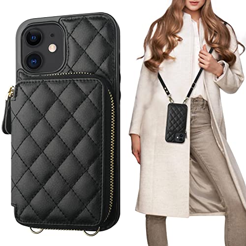 Bocasal Crossbody Wallet Case for iPhone 12/12 Pro, RFID Blocking PU Leather Zipper Handbag Purse Flip Cover, Kickstand Folio Case with Card Slots Holder Wrist Strap Lanyard 5G 6.1 Inch (Black) - Image 1