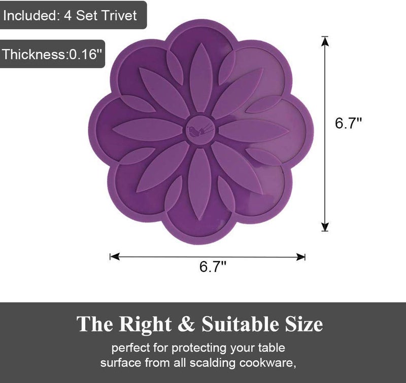 P-Plus International P-Plus International Set Silicone Pot Holders Trivet Mat Jar Opener Spoon Rest Kitchen Trivet Non Slip Flexible Durable Heat Resistant Kitchen Trivet Flower Pack of 4 Multi 16.5cm - Image 2