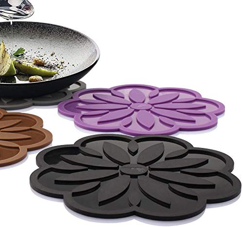 P-Plus International P-Plus International Set Silicone Pot Holders Trivet Mat Jar Opener Spoon Rest Kitchen Trivet Non Slip Flexible Durable Heat Resistant Kitchen Trivet Flower Pack of 4 Multi 16.5cm - Image 4