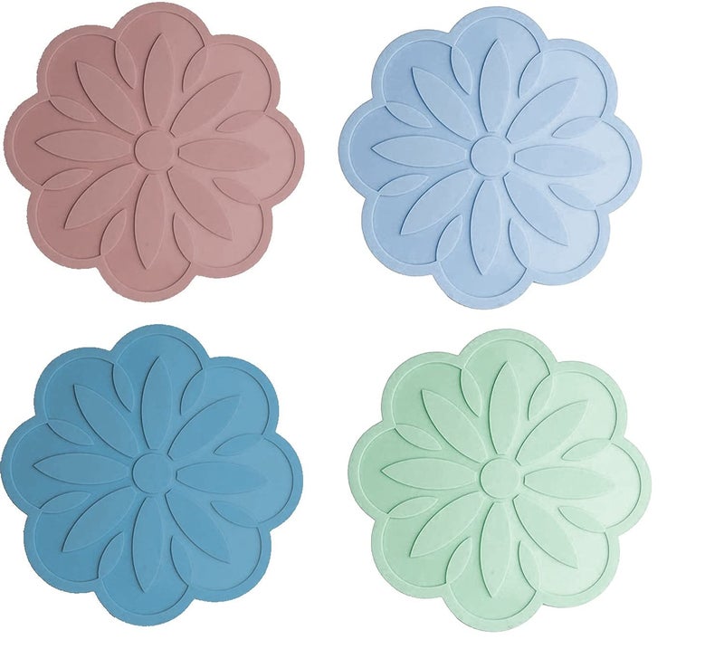 P-Plus International P-Plus International Set Silicone Pot Holders Trivet Mat Jar Opener Spoon Rest Kitchen Trivet Non Slip Flexible Durable Heat Resistant Kitchen Trivet Flower Pack of 4 Multi 16.5cm - Image 1