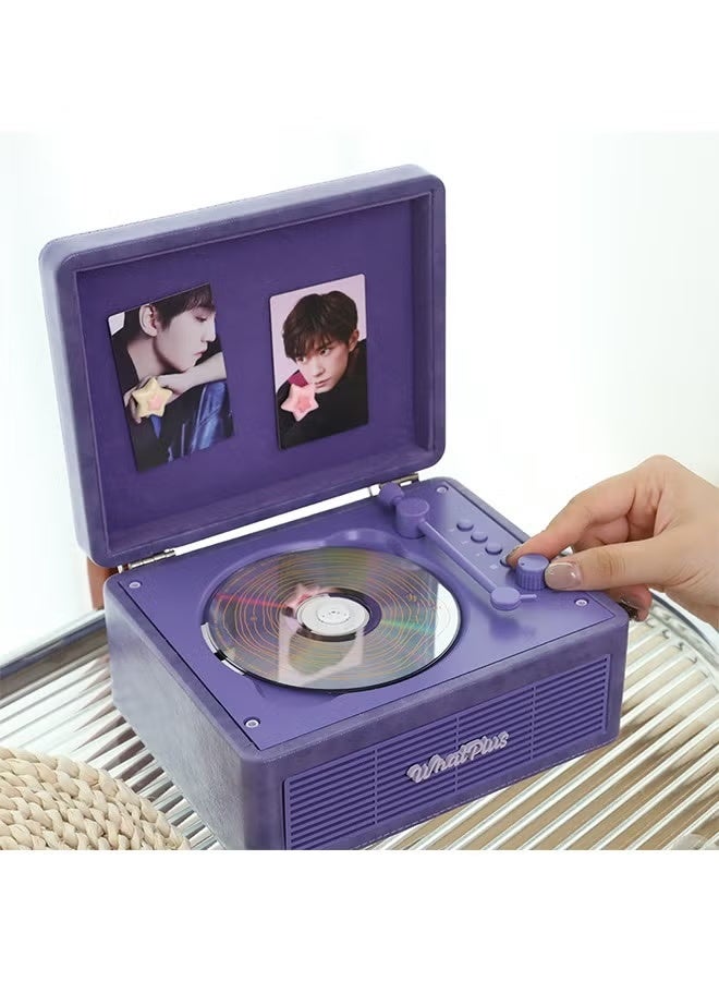 وات بلس مشغل أقراص مضغوطة WhatPlus C300؛ مشغل أقراص مضغوطة جلدي قابل لإعادة الشحن مع مكبرات صوت؛ جهاز إرسال بلوتوث؛ هدية احتفالية؛ مشغل موسيقى خلفية للديكور المنزلي - Image 2