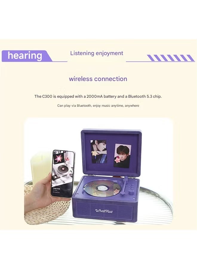 وات بلس مشغل أقراص مضغوطة WhatPlus C300؛ مشغل أقراص مضغوطة جلدي قابل لإعادة الشحن مع مكبرات صوت؛ جهاز إرسال بلوتوث؛ هدية احتفالية؛ مشغل موسيقى خلفية للديكور المنزلي - Image 4