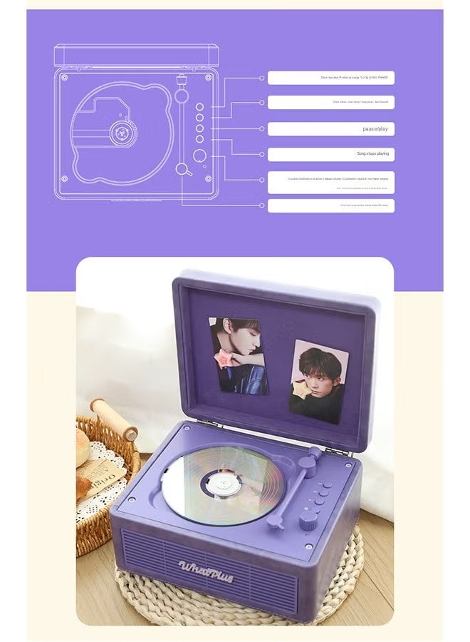 وات بلس مشغل أقراص مضغوطة WhatPlus C300؛ مشغل أقراص مضغوطة جلدي قابل لإعادة الشحن مع مكبرات صوت؛ جهاز إرسال بلوتوث؛ هدية احتفالية؛ مشغل موسيقى خلفية للديكور المنزلي - Image 5