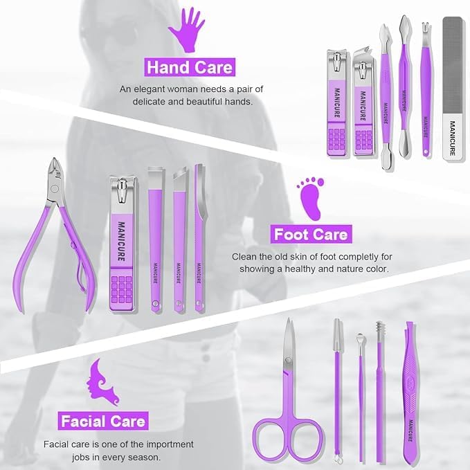 RGKJAS RGKJAS 16in1 Stainless Steel Professional Manicure Pedicure Kit with Nail Clippers Scissors Acne Remover Needle  Luxury Leather Case  Grooming Set for Men  Women Peach - Image 5