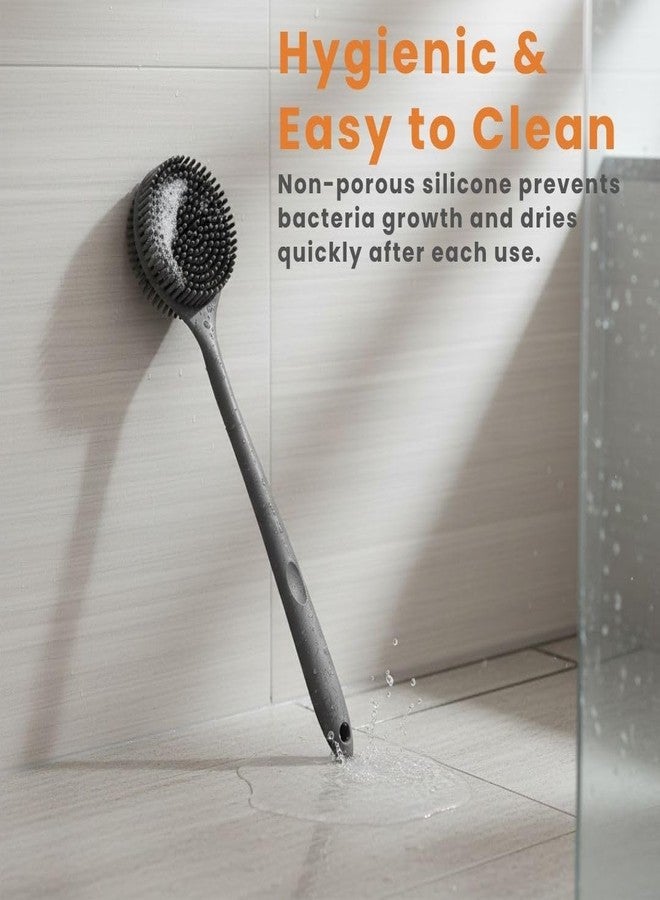 HOYEHOLA Soft Silicone Back Scrubber with Long Handle for Shower & Bath | Flexible Exfoliating Brush with Gentle Bristles for Smooth Skin | Body Scrubber for Men, Women & Boys | Ideal for Body Wash & Bathing (Black) - Image 4