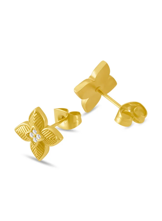 بوليس Sericea Gold Floral Stud Earrings for Women