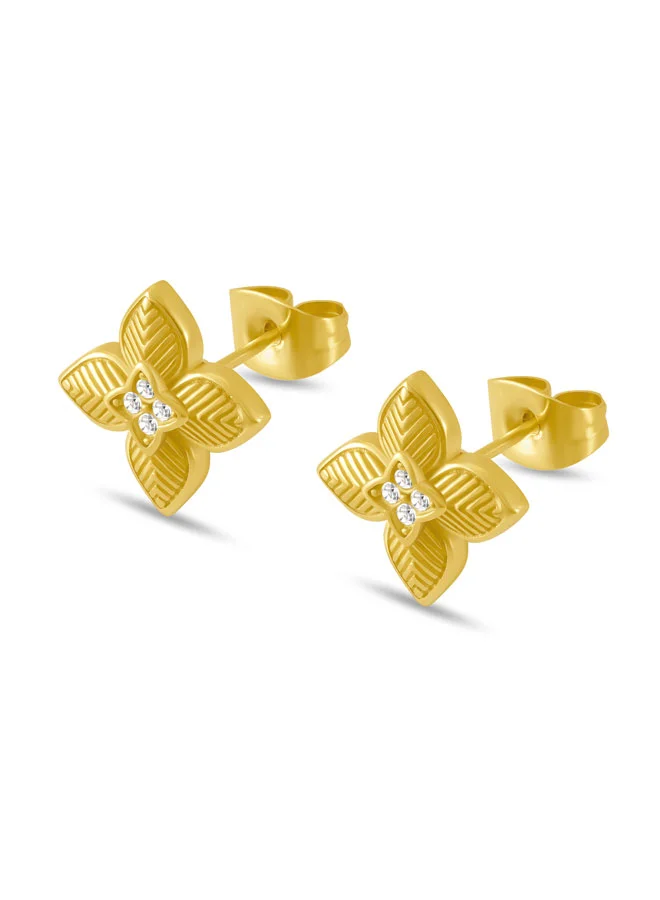 بوليس Sericea Gold Floral Stud Earrings for Women