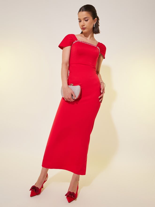 Take Two Red Fitted Column Dress  - Image 2