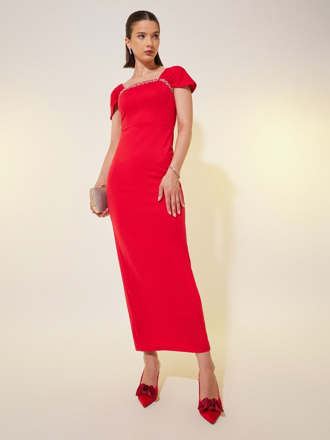 Take Two Red Fitted Column Dress  - Image 1